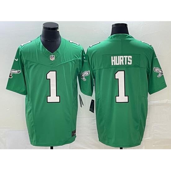 Men's Philadelphia Eagles #1 Jalen Hurts Green 2023 FUSE Vapor Limited Throwback Stitched Jersey