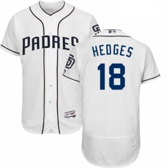 Mens Majestic San Diego Padres 18 Austin Hedges White Home Flex Base Authentic Collection MLB Jersey