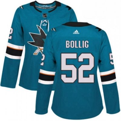 Womens Adidas San Jose Sharks 52 Brandon Bollig Authentic Teal Green Home NHL Jersey