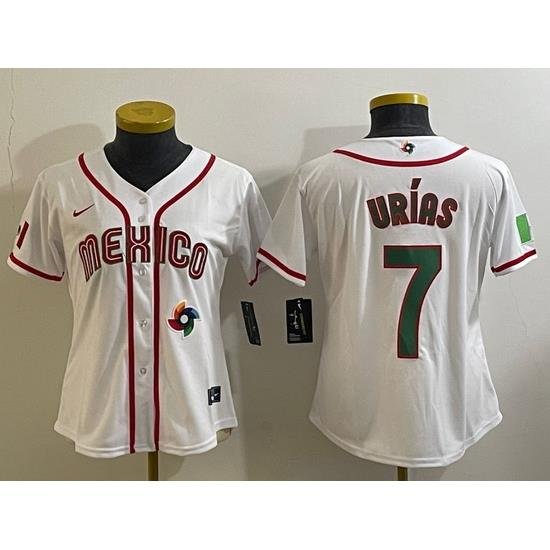 Women's Mexico Baseball #7 Julio Urias Number 2023 White World Classic Stitched Jersey9