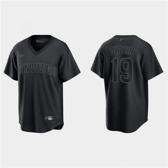 Men San Diego Padres 19 Tony GWynn Black Pitch Black Fashion Replica Stitched Jersey