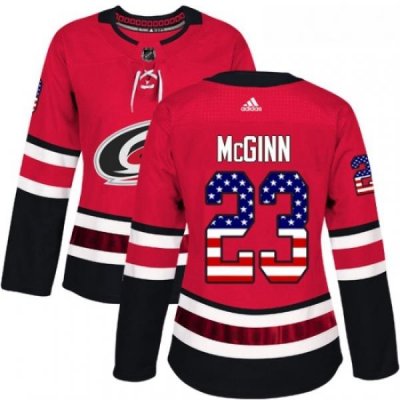 Womens Adidas Carolina Hurricanes 23 Brock McGinn Authentic Red USA Flag Fashion NHL Jersey