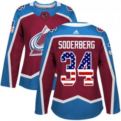 Womens Adidas Colorado Avalanche 34 Carl Soderberg Authentic Burgundy Red USA Flag Fashion NHL Jersey