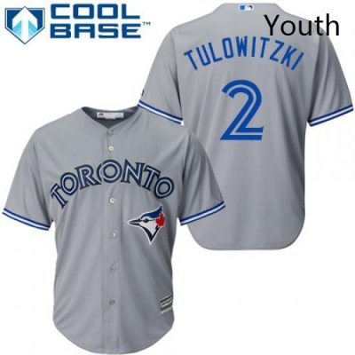 Youth Majestic Toronto Blue Jays 2 Troy Tulowitzki Replica Grey Road MLB Jersey