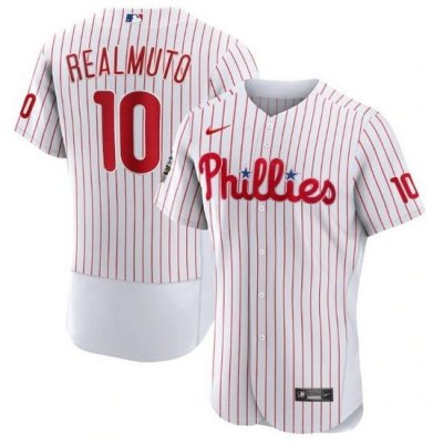 Men Philadelphia Phillies 10 J T  Realmuto White 2022 World Series Flex Base Stitched Baseball Jersey