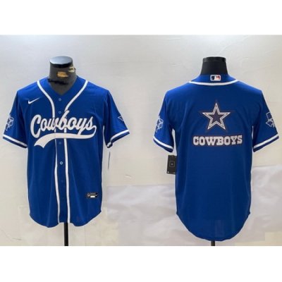 Men Dallas Cowboys Big Logo Royal With Patch Cool Base Stitched Baseball Jersey 3