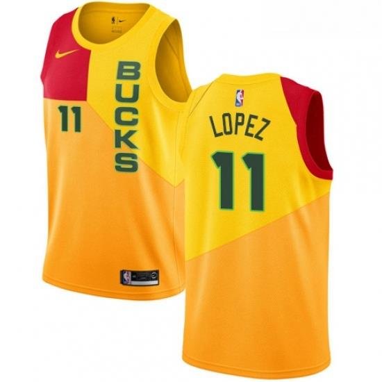 Youth Nike Milwaukee Bucks 11 Brook Lopez Swingman Yellow NBA Jersey City Edition