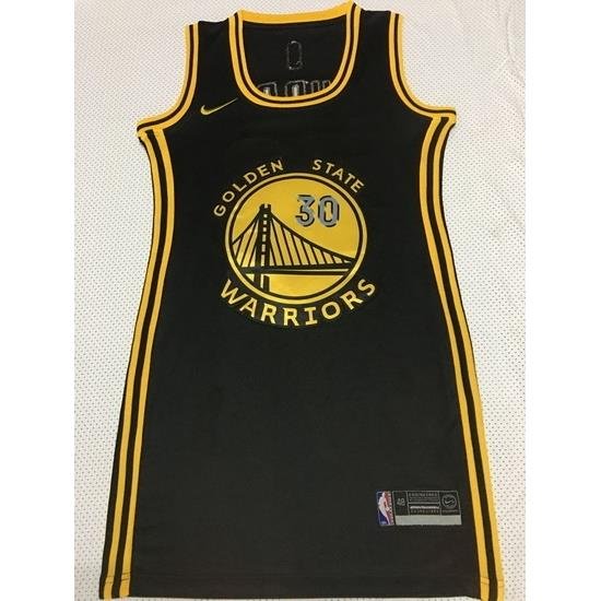 Women Golden Warriors 30 Stephen Curry Dress Stitched Jersey Black