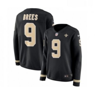 Youth Nike New Orleans Saints 9 Drew Brees Limited Black Therma Long Sleeve NFL Jersey