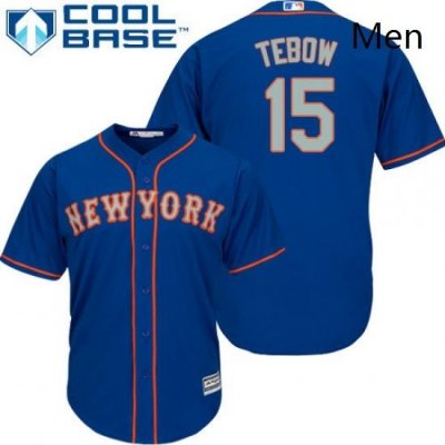 Mens Majestic New York Mets 15 Tim Tebow Replica Royal Blue Alternate Road Cool Base MLB Jersey