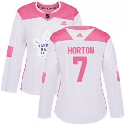 Womens Adidas Toronto Maple Leafs 7 Tim Horton Authentic WhitePink Fashion NHL Jersey