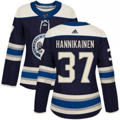 Womens Adidas Columbus Blue Jackets 37 Markus Hannikainen Authentic Navy Blue Alternate NHL Jersey