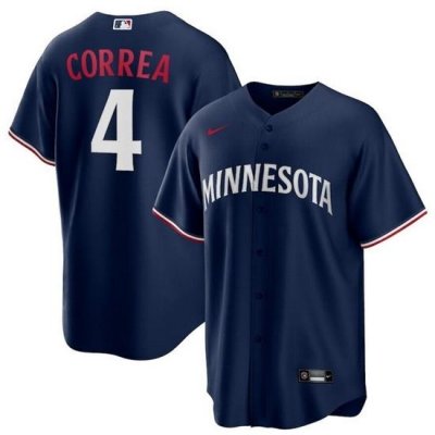 Men Minnesota TWins 4 Carlos Correa Navy Cool Base Stitched Jersey