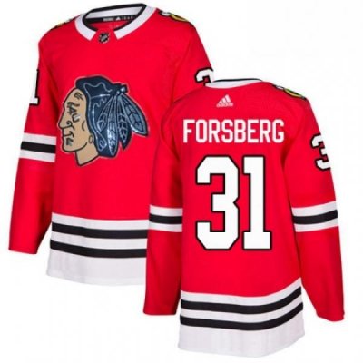 Mens Adidas Chicago Blackhawks 31 Anton Forsberg Authentic Red Fashion Gold NHL Jersey