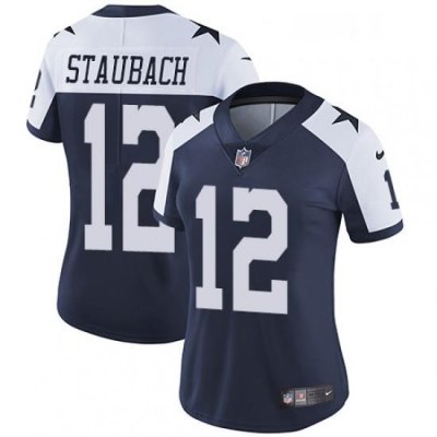 Womens Nike Dallas Cowboys 12 Roger Staubach Navy Blue Throwback Alternate Vapor Untouchable Limited Player NFL Jersey