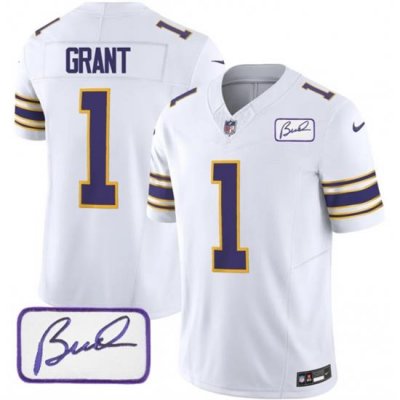 Men Minnesota Vikings 1 Greg Joseph White 2023 F U S E Bud Grant Patch Vapor Limited Stitched Jersey