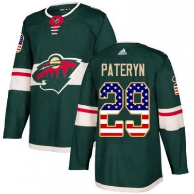 Mens Adidas Minnesota Wild 29 Greg Pateryn Authentic Green USA Flag Fashion NHL Jersey