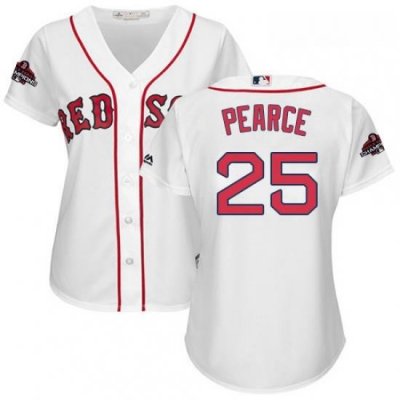 Womens Majestic Boston Red Sox 25 Steve Pearce Authentic White Home 2018 World Series Champions MLB Jersey