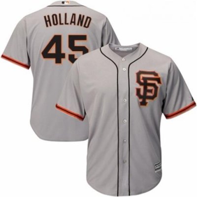 Youth Majestic San Francisco Giants 45 Derek Holland Replica Grey Road 2 Cool Base MLB Jersey