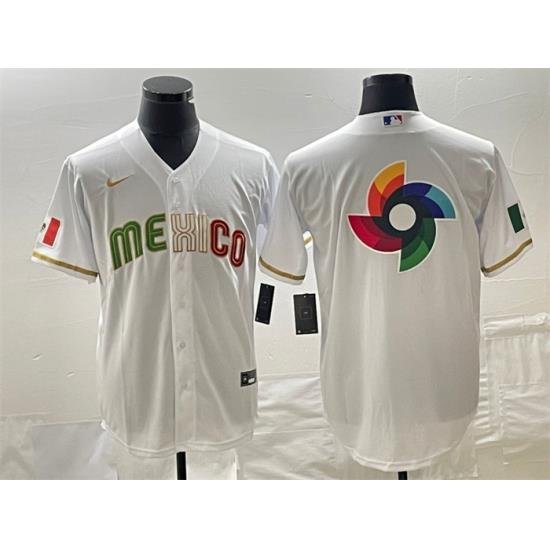 Men Mexico Baseball 2023 White Team Big Logo World Baseball Classic Stitched Jersey