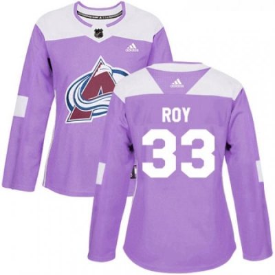 Womens Adidas Colorado Avalanche 33 Patrick Roy Authentic Purple Fights Cancer Practice NHL Jersey