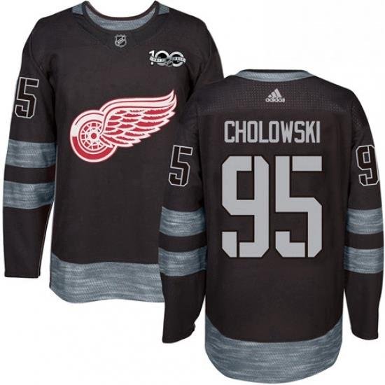 Mens Adidas Detroit Red Wings 95 Dennis Cholowski Authentic Black 1917 2017 100th Anniversary NHL Jersey