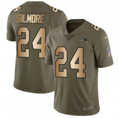 Youth Nike NeW England Patriots 24 Stephon Gilmore Limited OliveGold 2017 Salute to Service NFL Jersey