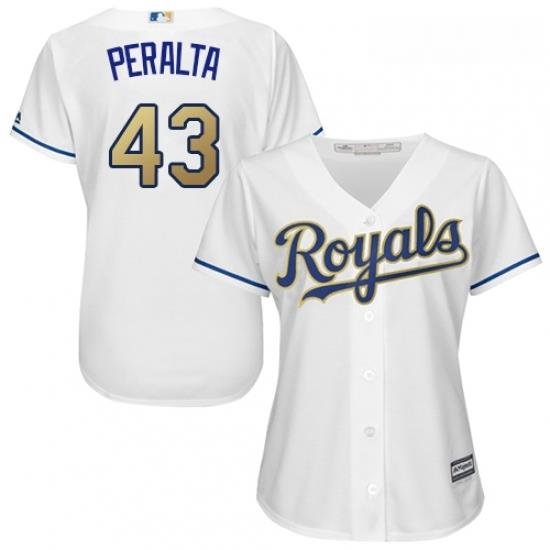 Womens Majestic Kansas City Royals 43 Wily Peralta Authentic White Home Cool Base MLB Jersey