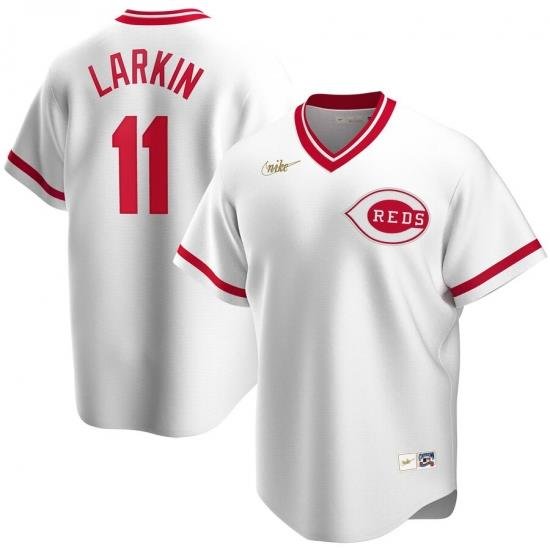 Men Cincinnati Reds 11 Barry Larkin Nike Home CooperstoWn Collection Player MLB Jersey White