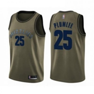 Mens Memphis Grizzlies 25 Miles Plumlee Swingman Green Salute to Service Basketball Jersey