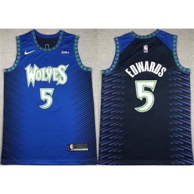 Men Minnesota Timberwolves 5 Anthony Edwards Blue City Edition Stitched Jersey