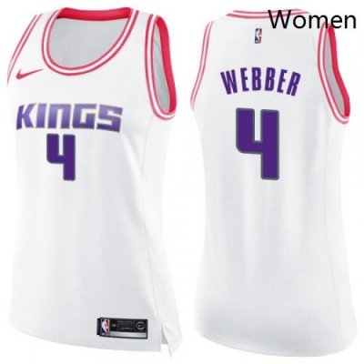 Womens Nike Sacramento Kings 4 Chris Webber Swingman WhitePink Fashion NBA Jersey