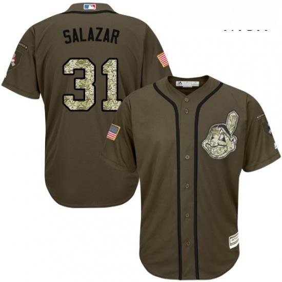 Mens Majestic Cleveland Indians 31 Danny Salazar Replica Green Salute to Service MLB Jersey