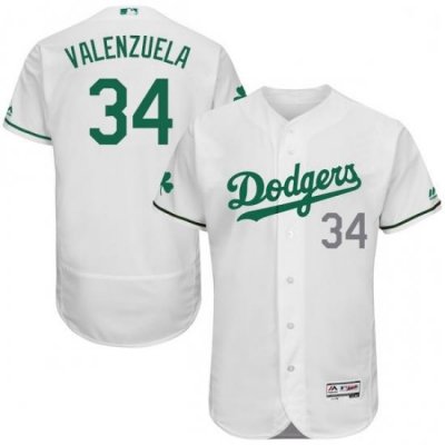 Mens Majestic Los Angeles Dodgers 34 Fernando Valenzuela White Celtic Flexbase Collection 2018 World Series Jersey