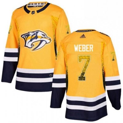 Mens Adidas Nashville Predators 7 Yannick Weber Authentic Gold Drift Fashion NHL Jersey