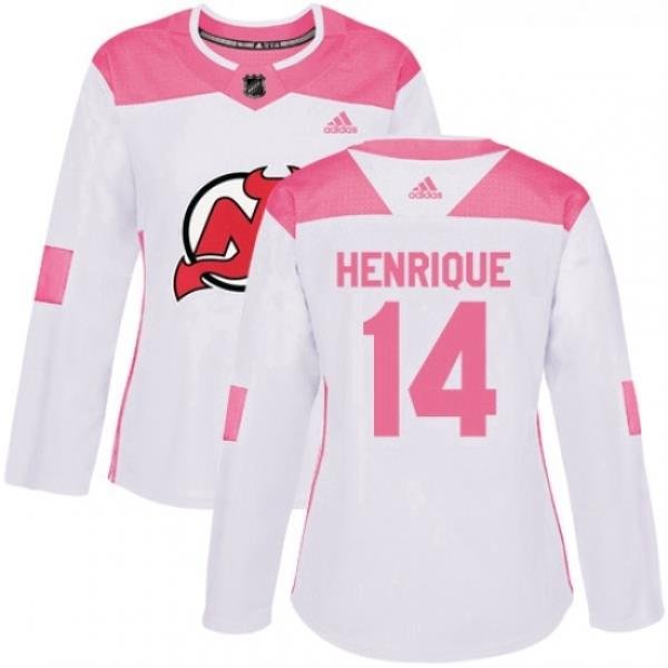 Womens Adidas New Jersey Devils 14 Adam Henrique Authentic WhitePink Fashion NHL Jersey