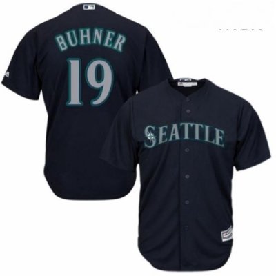 Mens Majestic Seattle Mariners 19 Jay Buhner Replica Navy Blue Alternate 2 Cool Base MLB Jersey