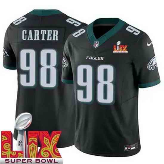 Men Philadelphia Eagles Jalen Carter #98 Black 2024 2025 Super Bowl LIX F U S E Stitched NFL Jersey