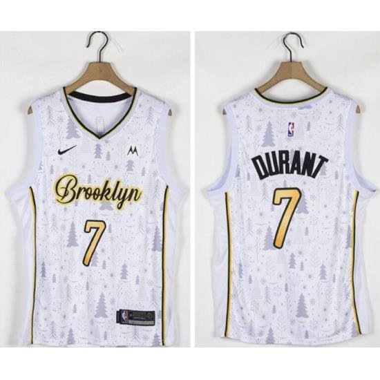 Men Nets 7 Kevin Durant White Nike Christmas Edition Swingman Jersey