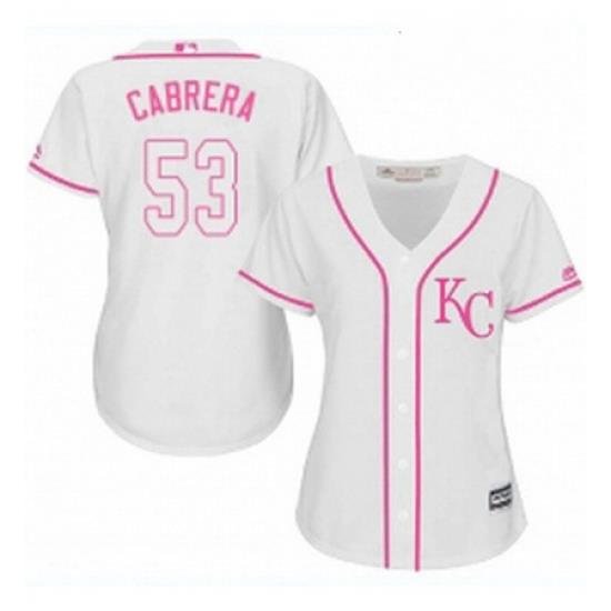 Womens Majestic Kansas City Royals 53 Melky Cabrera Replica White Fashion Cool Base MLB Jersey