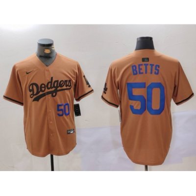 Men Los Angeles Dodgers 50 Mookie Betts Brown Cool Base Stitched Baseball Jersey 2