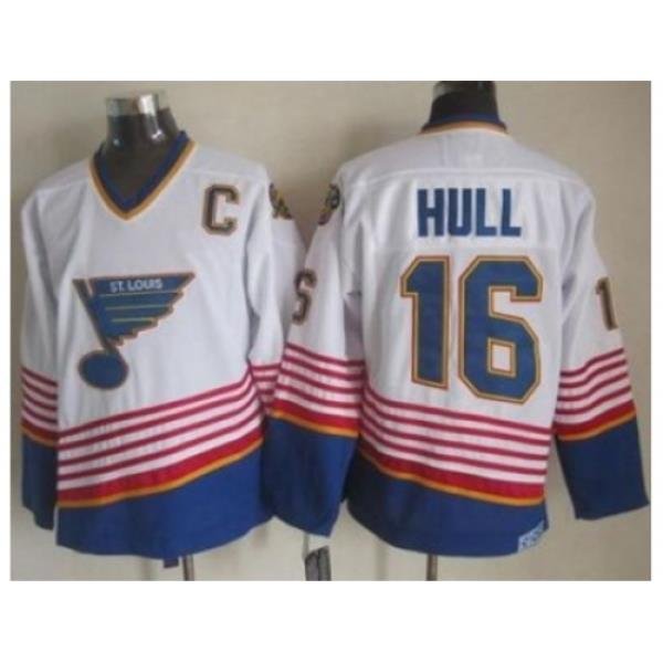 St. Louis Blues #16 Brett Hull White Light Blue CCM Throwback Stitched NHL Jersey