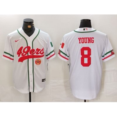 Men San Francisco 49ers 8 Steve Young White With Patch Cool Base Stitched Baseball Jersey 1