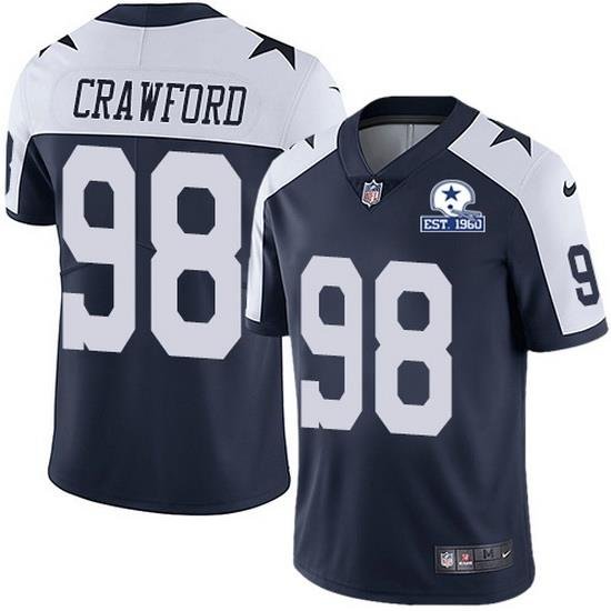 Nike Cowboys 98 Tyrone Crawford Navy Blue Thanksgiving Men Stitched With Established In 1960 Patch NFL Vapor Untouchable Limited Throwback Jersey