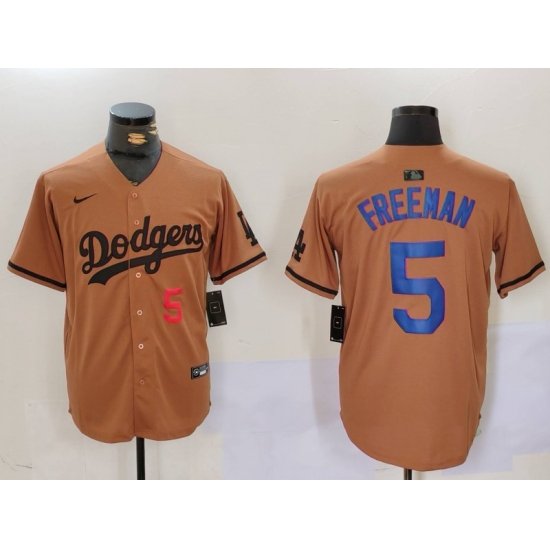 Men Los Angeles Dodgers 5 5 Freddie Freeman Brown Cool Base Stitched Baseball Jersey 7