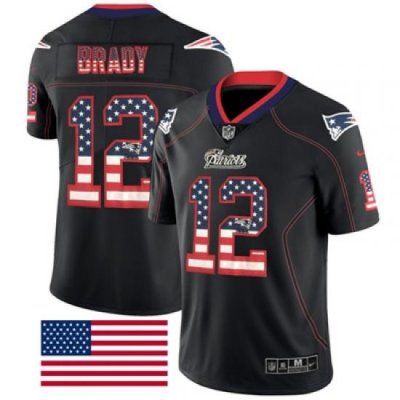 Nike Patriots #12 Tom Brady Black Mens Stitched NFL Limited Rush USA Flag Jersey