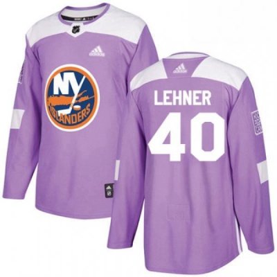 Mens Adidas New York Islanders 40 Robin Lehner Authentic Purple Fights Cancer Practice NHL Jersey