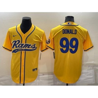 Men Los Angeles Rams 99 Aaron Donald Yellow Cool Base Stitched Baseball Jersey