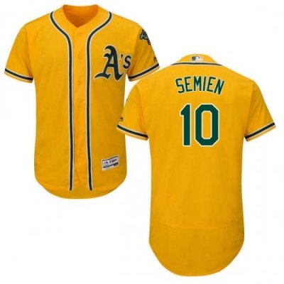 Mens Majestic Oakland Athletics 10 Marcus Semien Gold Alternate Flex Base Authentic Collection MLB Jersey