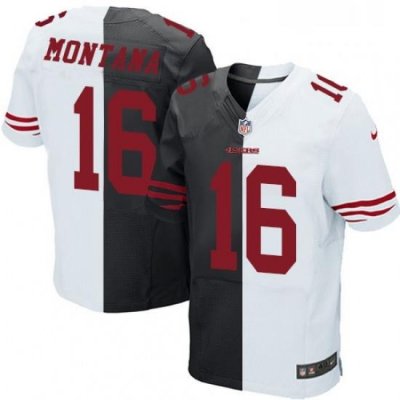 Mens Nike San Francisco 49ers 16 Joe Montana Elite BlackWhite Split Fashion NFL Jersey